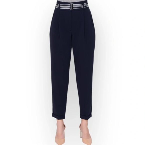 Riani Navy Blue Pleated & Cuffed Trousers 8 - Picture 1 of 7